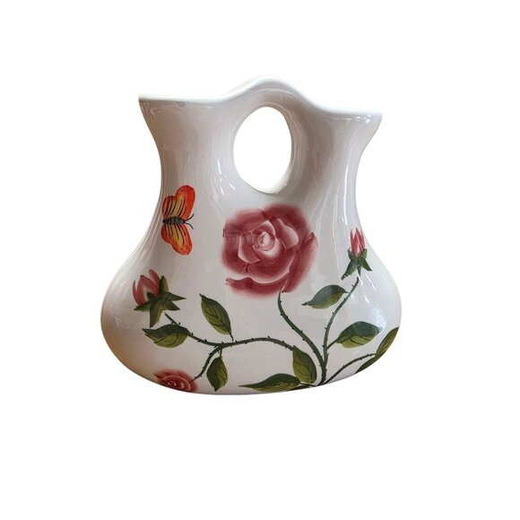 Hand-Painted Ceramic Vase With Roses & Butterfly Design - Picture 7 of 10